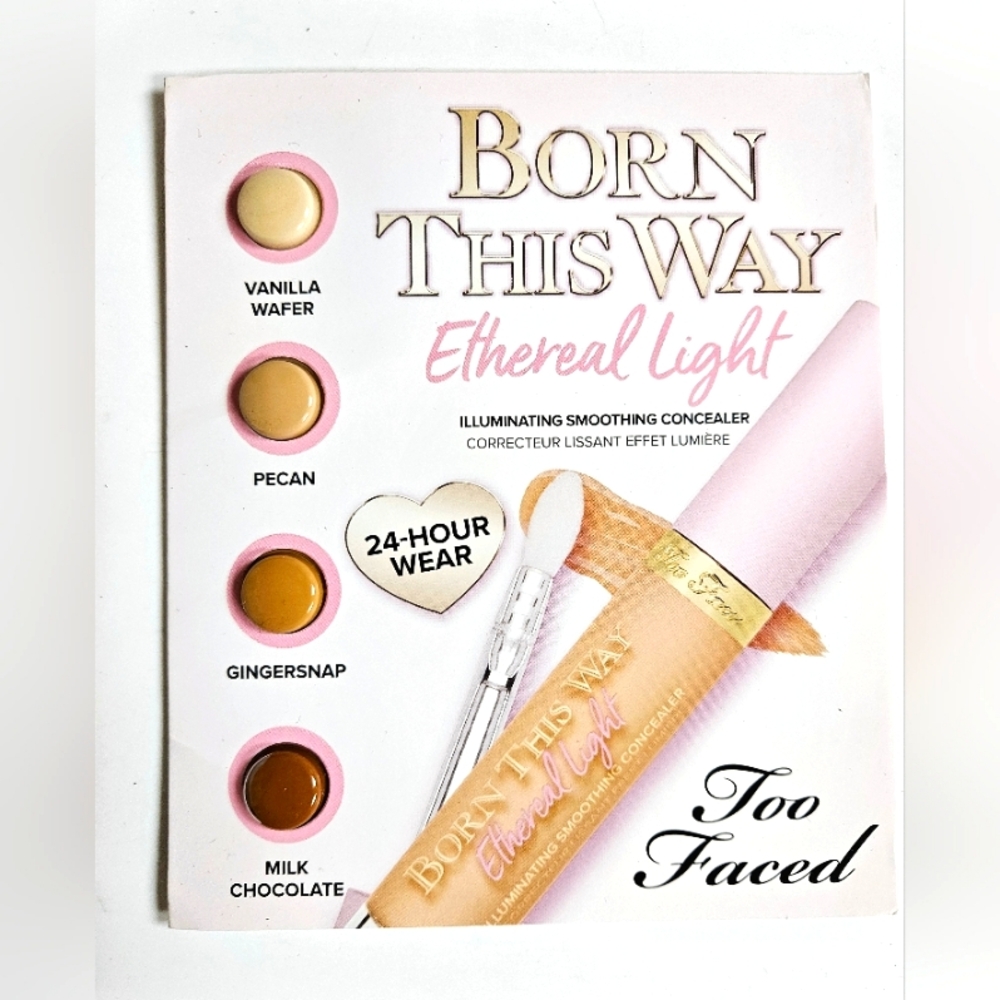 NWT TOO FACED 4-SHADE SAMPLE CARD BORN THIS WAY ETHEREAL LIGHT CONCEALER!